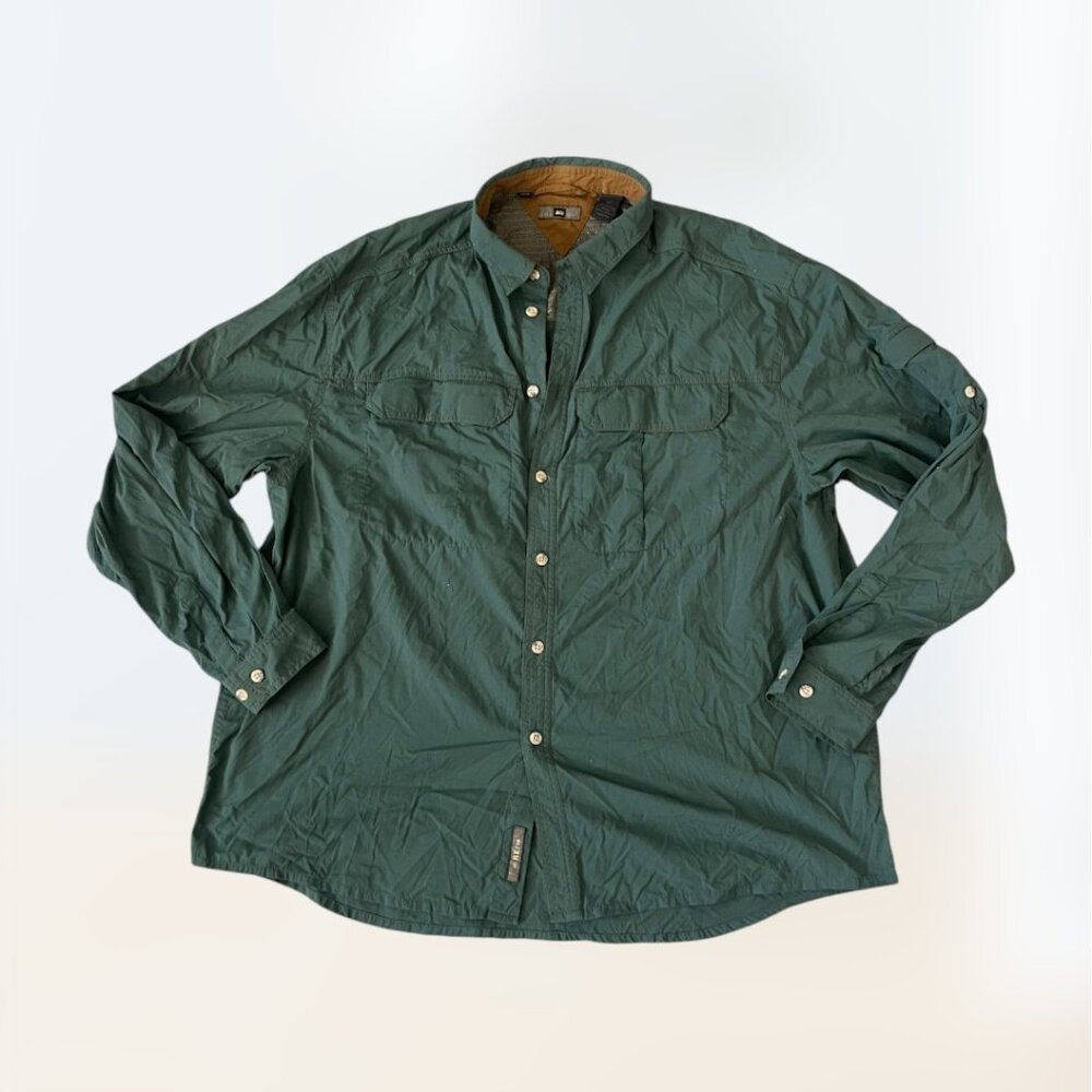 VTG REI Outdoors Green Long Sleeve Button Up Mens Size XL upf 50+ Summer camping